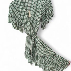 Max Studio Green Daisy Print Wrap Dress